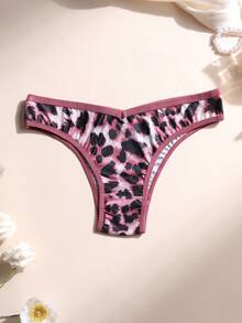 4 piezas Bikini sexy de leopardo para mujer con bragas de cintura en V sin costuras, de seda de hielo, suave, cómodo y transpirable, lencería interior para yoga, deportes y uso diario - Multicolor - Ver 2