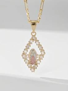 1pc Classic European Style Copper Material Guardian Angel Guadalupe Virgin Mary Pendant Necklace, Limited Edition, Suitable For Christmas/Thanksgiving/Halloween/Mother's Day/Valentine's Day Gifts For Couples/Friends/Godparents, Catholic First Communion, Gifts, Daily And Holiday Wear For Prayer - Yellow Gold - View 3