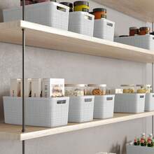 Cesta decorativa de plástico de yute para organización y almacenamiento, cubos perfectos para la oficina en casa, estantes de clóset, despensa de cocina y todos los elementos esenciales de - Blanco - Ver 4