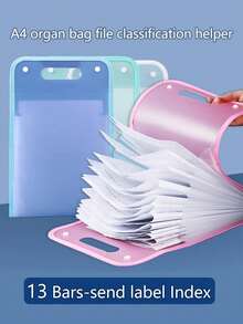 1个竖式文件袋，A4风琴式文件收纳袋，便携式简易收纳袋，学生科目分隔袋，可扩展手持文件袋，大容量纸张、文件、档案收纳袋（含随机颜色和形状标签），返校季，学习用品