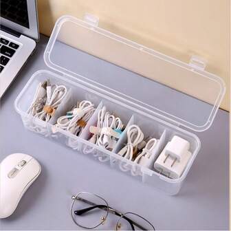 5-Compartment Transparent Storage Box, Large Capacity Plastic Organizer Box For Cables, Batteries, Clearly Divided, Suitable For School, Bedroom, Office, Dorm, Ideal For Holiday Small Gifts, Halloween, Thanksgiving, Christmas