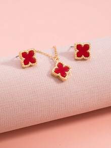 1 Set 4-Leaf Clover Jewelry Set, Elegant Luxury Charm Necklace & Bracelet, Lucky Clover Accessories, Gift For Friends - Set - View 9