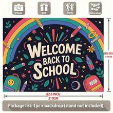 2D平面横幅 1件装 欢迎返校！色彩鲜艳的涤纶横幅，饰有彩虹、铅笔和鲜花，适用于教室和家居装饰，多功能派对背景。 - 1pcs(1件) - 查看 4
