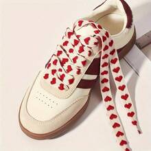 Pair Of Heart-Shaped Flat-Soled Shoelaces - Lightweight Polyester With Pink Hearts And Ribbon Bows For Casual Sneakers, Flats, Boots - Stylish And Durable Footwear, Lightweight Fiber Shoelaces - [Màu đỏ] - Xem 4