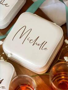 Personalized Name/Text Jewelry Box, Custom PU Jewelry Box, Wedding & Bridal Gift, Beige Fabric Lining, Zipper Closure, Personalized Name/Information, Bridesmaid Gift, Mother's Day, Valentine's Day, Birthday, Elegant Ladies Jewelry Box - Multicolor - View 3