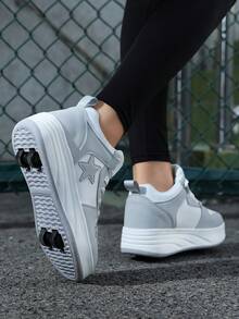 Teenagers' Dual-Row Roller Skates, Multi-Functional Detachable Outdoor Activity Roller Shoes - Light Grey - View 2