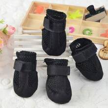 4 đôi giày cho chó, giày cho thú cưng, ủng thoáng khí bảo vệ bàn chân chó, giày chống trượt cho chó và tất cho mèo, thích hợp cho mặt đất nóng ngoài trời vào mùa hè và mặt đất có tuyết vào mùa đông. - màu đen - Xem 3