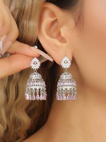 1 par de pendientes con incrustaciones de circonita, pendientes de estilo palaciego con gota de agua, joyería tradicional, adecuada para niñas y mujeres para uso diario, festivales, bodas y fiestas/regalo de joyería - Clásico - Ver 4