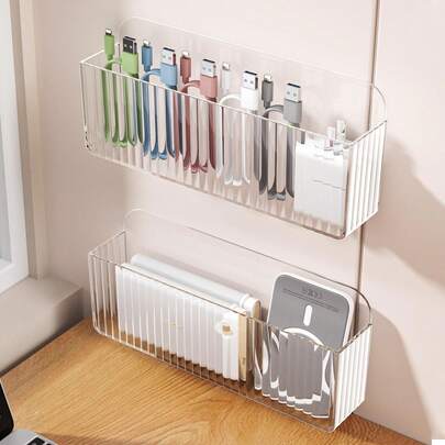 Väggmonterad kabelorganiseringslåda, ingen borrning krävs, magisk organiserare för telefonladdare och powerbanks, kabelhantering