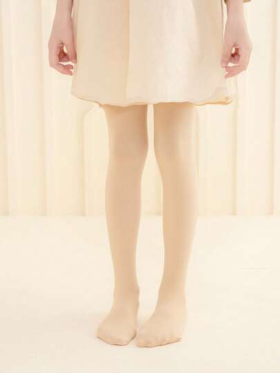 1 件女童紧身裤，儿童保暖紧身裤，婴儿无脚紧身裤，肤色，杏色，卡其色，米色，纯色，舞蹈袜，无脚紧身裤，薄款，高弹力连裤袜，紧身裤，休闲日常穿着，简单百搭，可搭配裙子、短裤、乐福鞋，返校，学生，新学期，开学，教室