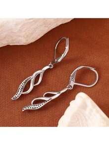 1件套奢华925银镶嵌立方氧化锆羽毛吊坠耳环套装，优雅女士节日、派对、婚礼佩戴之选 - 銀色 - 查看 2