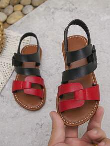 2025 Summer New Girls Flat Sandals, PU Leather Material, Adjustable Hook And Loop Design, Non-Slip Durable Sole, Suitable For Daily Wear, Beach, Camping, School And Other Occasions - Red - View 4