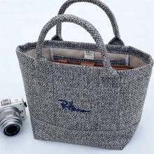 Large Capacity Tote Bag. New And Fresh Cotton And Linen Knit Small Square Bag, Practical Lunch Bag For Commuting (Office Workers, Camping, Outdoor Activities), Shopping Bag, Grocery Bag, Unique Tote Bag, Unisex. - 灰色 - 查看 1