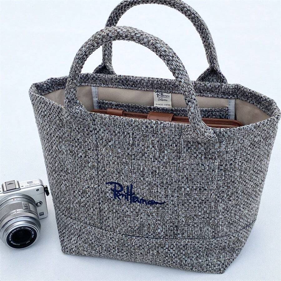 Large Capacity Tote Bag. New And Fresh Cotton And Linen Knit Small Square Bag, Practical Lunch Bag For Commuting (Office Workers, Camping, Outdoor Activities), Shopping Bag, Grocery Bag, Unique Tote Bag, Unisex. - 灰色 - 查看 1
