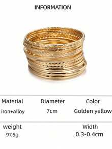 RINTOLER 12件套独特几何镂空编织手镯套装，复古多层佩戴，铁合金材质，直径7厘米（购买前请确认产品尺寸是否合适。请注意产品尺寸，仅一个尺寸。） - 金黃色 - 查看 12