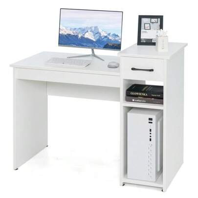 Home Office Computer Desk White Study Desk Laptop Table/Drawer & Storage Shelf