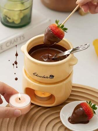 1 szt. ceramiczny garnek do topienia czekolady, piec do użytku domowego, garnek do lodów, fondue, sera, podgrzewacz do świec, w zestawie widelec do garnka, gruby i odporny na ciepło, podgrzewacz do potraw, prezent urodzinowy, impreza, parowar, podgrzewacz do fondue serowego, ceramiczny izolowany podgrzewacz do herbaty
