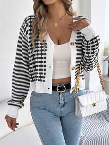 Women's Sweater Button Down Fall Cardigan Lantern Long Sleeve V Neck Knitted Jacket