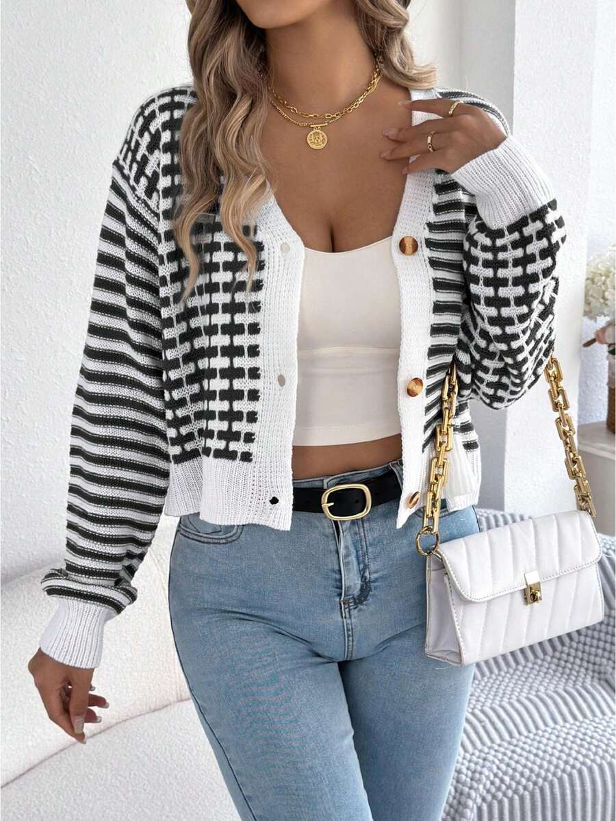 Women's Sweater Button Down Fall Cardigan Lantern Long Sleeve V Neck Knitted Jacket