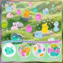 夜光迷你动物雕像 - 鸭子、海豚、青蛙、兔子、乌龟雕塑，树脂装饰，适用于花园、派对、微型景观、水族馆、娃娃屋，无需电力