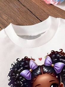 Tween Mädchen Outfit im Teenager-Alter mit Cartoon-Charakter Muster Sweatshirt mit Rundhalsausschnitt und Cargohose, Lässig - Weiss - Übersicht 3