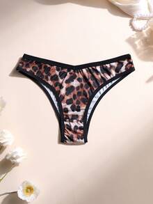 4 piezas Bikini sexy de leopardo para mujer con bragas de cintura en V sin costuras, de seda de hielo, suave, cómodo y transpirable, lencería interior para yoga, deportes y uso diario - Multicolor - Ver 5
