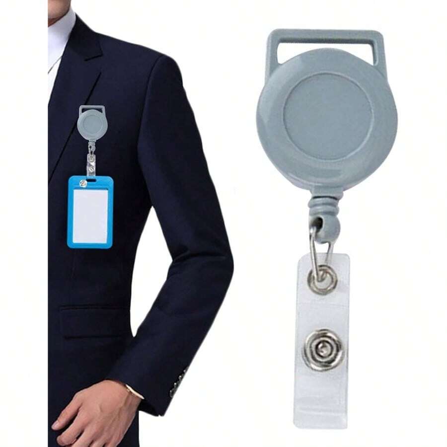 Pinza retrctil para porta credencial, Clips para credencial de nombre Clip de de tarjeta de nombre, Clip de porttil elstico para profesores, trabajadores, enfermeras, personal de oficina - Gris - Ver 1