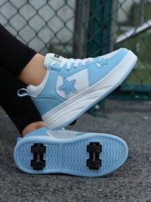 Teenagers' Dual-Row Roller Skates, Multi-Functional Detachable Outdoor Activity Roller Shoes - Mint Blue - View 5