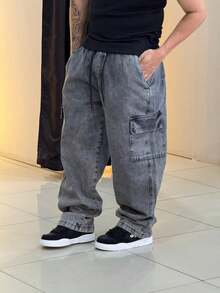 All Loose Pocket Button Drawstring - Black - View 4