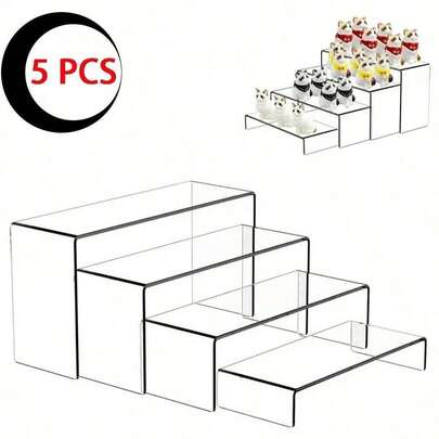 3pcs/5pcs Set Acrylic Display Stands, Transparent Product Holders, Cupcake Stands, Dessert Display Racks, Candy Bar Displays, Adjustable Acrylic Risers, Tiered Rectangular Display Stands, Suitable For Collectibles, Sweets, Figurines, Office & Dorm Supplies, Home Organization, Room Decor, Kitchen Items, Christmas Gifts