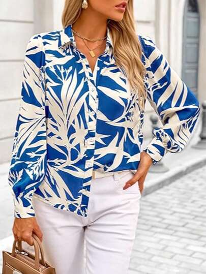 Women's Floral Print V-Neck Casual Shirt Vacation