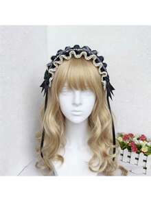 1件手工蕾丝花边发箍，甜美可爱的编织蝴蝶结发饰，适合女孩、女仆装、洛丽塔风格