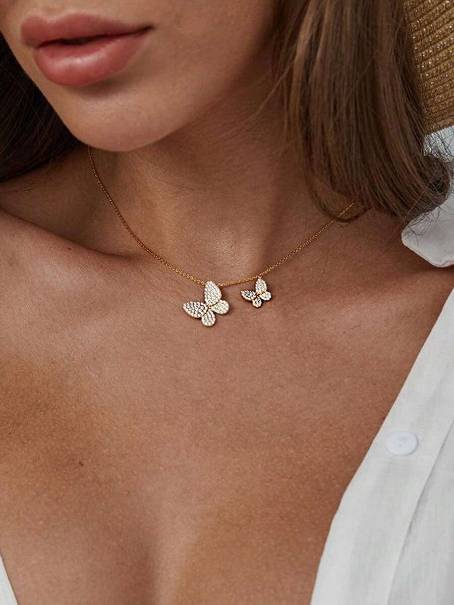 1件水钻蝴蝶项链，独特设计的锁骨链，珠宝配饰 - 蝴蝶 - 查看 1