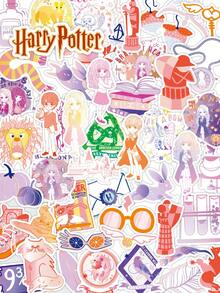 Harry Potter 50张复古卡通徽章贴纸，水彩风格涂鸦人物贴纸，防水耐用，适用于水瓶、笔记本电脑、保险杠、瓶子、电脑、手机、帽子、汽车等，适合青少年和成人，可作为纪念品、礼物、返校用品、愿景板装饰。[官方授权] - 彩色 - 查看 1