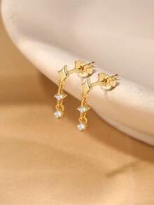 EleRunis 1PC 925 Sterling Silver Star Flower Flat Back Cartilage Helix Piercing Fine Jewelry For Daily Wear Wedding Party Engagement Anniversary Valentine's Day