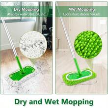 4 Pack Reusable Mop Pads Compatible With Sweeper Mop, Wet Pads Refill Dry Sweeping Cloths, Chenille Microfiber Refill Pads Wood Floor Cleaning, Washable Wet Mopping Cloths, Green Gray - 綠色和灰色 + 4 件裝掃地機用彈性墊(2 個綠色和 2 個灰色) - 查看 5