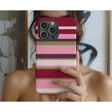 Funda de teléfono a rayas marrón y rosa para 16 15 14 13 y S25 S24 S23, funda resistente a rayas para, funda de teléfono creativa de dibujos animados, a prueba de golpes y resistente a caídas, protección completa, adecuada para 17/17ProMax/iPhone16/16Plus/16Pro/16ProMax, iPhone15/15Plus/15Pro/15ProMax, iPhone14/14Plus/14Pro/14ProMax, iPhone13/13Pro/13ProMax, regalo perfecto para novia, novio, Día de San Valentín, Navidad - Blanco - Ver 1
