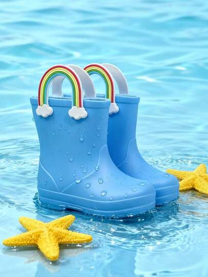HAHABOBO New Kids' Rainbow Pattern Rain Boots, Cute & Fashionable For Boys & Girls, Waterproof, Versatile For Outdoor Rainy Days & Playing In Water, Comfortable For All Seasons