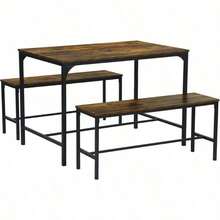 Juego de Mesa y Sillas de Comedor, Mesa de Comedor de Cocina de Madera Rústica con 2 Bancos, 4 Asientos, Ideal para Casa, Cocina y Comedor. Vintage.sillas para comedor/mesa - ANTIGUO - Ver 8