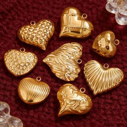 1pc Stainless Steel Texture Heart Charms PVD Gold Plated Metal Earring Necklace Bracelet Jewelry Making Findings Accessories