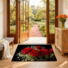 1 pieza Alfombra de rosa rojo oscuro, alfombra de poliéster ligera adecuada para decoración interior, se puede regalar como regalo festivo - Multicolor - Ver 12