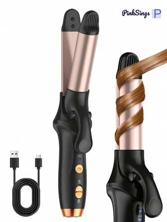 PinkSings Sladdlös uppladdningsbar locktång, trådlös 2-i-1 plattång och hårlocktång, reseminilocktång 4000mAh, hårplattång och locktång 2-i-1 för långt kort hår