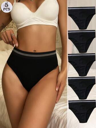5PCS Women's High-Waist Seamless Panties, Black Versatile Everyday Wear, Skin-Friendly High-Waist Women's Briefs, Tummy-Control Sexy Seamless Panties