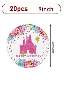 10/20pcs Castle Princess Theme Birthday Party Supplies Set, Princess Party Tableware Set Including Disposable Plates, Napkins, Cups, Suitable For Girls Princess Theme Baby Shower
