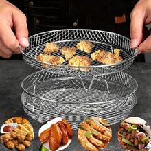 3/1 Set Of Gas Fryer Accessories, Three-Layer Circular Grill And Steamer, Stainless Steel Stackable Rack, Dehydrator, Fryer Accessories - Silver - View 9