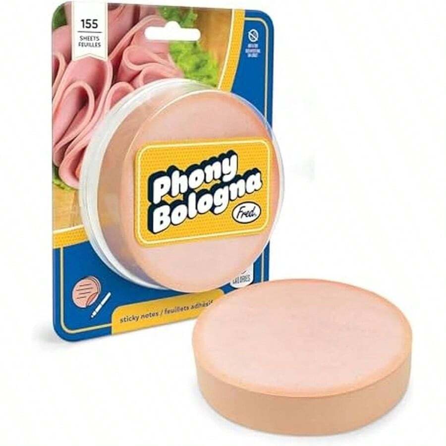 Phony - Bloc de notas adhesivas de Bolonia, 155 hojas, 3.5x 3.5 pulgadas, divertido embalaje de alimentos falsos, regalo divertido para la oficina, graduacin, regreso a la escuela - Pequeño - Ver 1