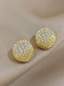 1 Pair Stylish And Sparkling Shell Earrings, Inlaid With Dazzling Crystals - Ocean-Inspired Design, A Perfect Gift For Beach And Fashion Lovers, Valentine's Day Gift, - Multicolor - View 2