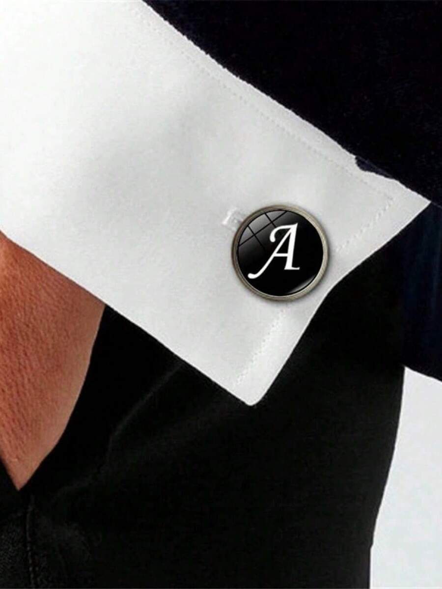Gemelos de letra individual de la A a la Z de color plateado para hombres, botones de puño de camisa para caballero, regalos de boda