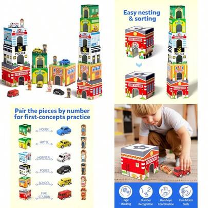 Coogam Montessori Sorting And Stacking Blocks With Nesting Garages Cars Stackable Number Boxes For Toddlers Learning Community Helpers Preschool Educational Toy Gift For 2 3 4 Year Old BabyNot Only Can It Bring Enjoyment, But It Also Has Educational Value.