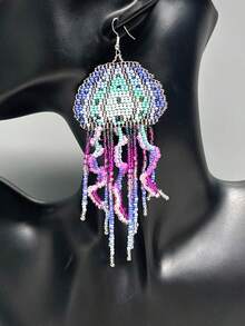 Jellyfish Beaded Earrings Bohemian Seed Bead Drop Earrings Fashion Women's Jewelry Handmade Glass Beads Light Luxury Beaded Accessories Ocean Animal Beaded Ear Hooks Suitable For Daily Beach Vacations Music Festival Earrings - Màu tím - Xem 7